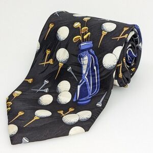 Keith Daniels Golf Caddy 100% Silk Wide Neck Tie 3.75 x 60 Black Novelty Sports